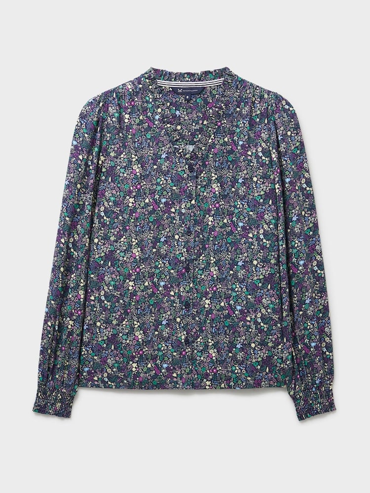 Crew Clothing Company Blue Celeste Frill Neck Blouse - Image 5 of 5 Crew Clothing Company Blue Celeste Frill Neck Blouse - Image 5 of 5