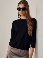 Black Cotton Rich Soft Touch Long Sleeve Crew Neck Jumper - Image 1 of 8