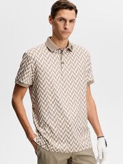 J.Lindeberg Brown Tour Tech Print Polo Shirt - Image 1 of 5