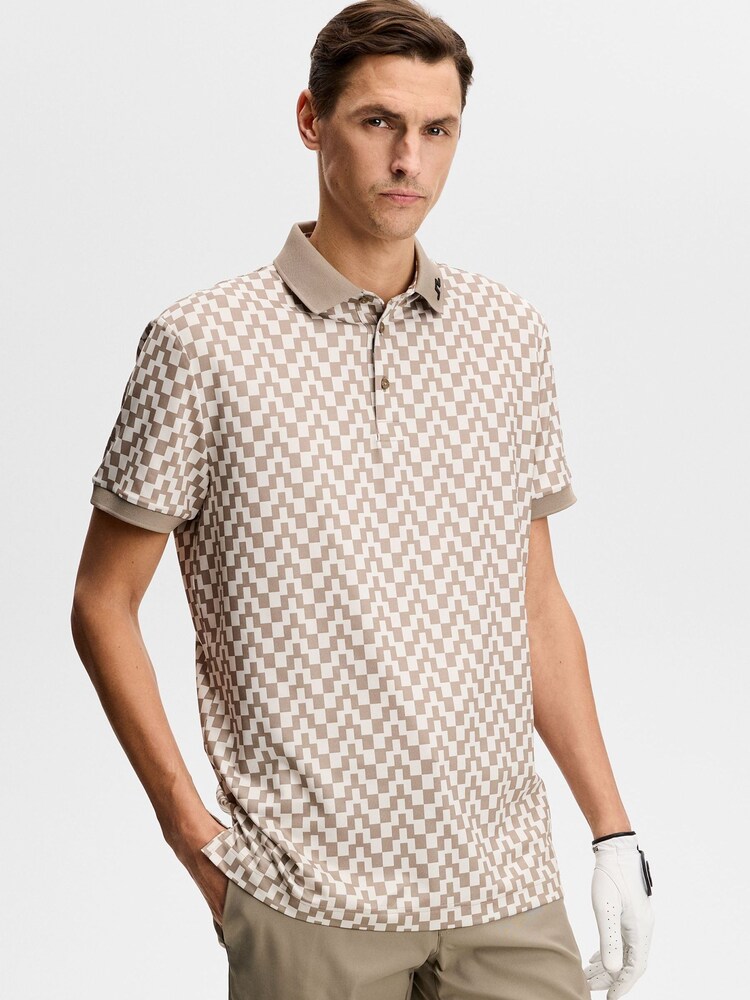 J.Lindeberg Brown Tour Tech Print Polo Shirt - Image 1 of 5