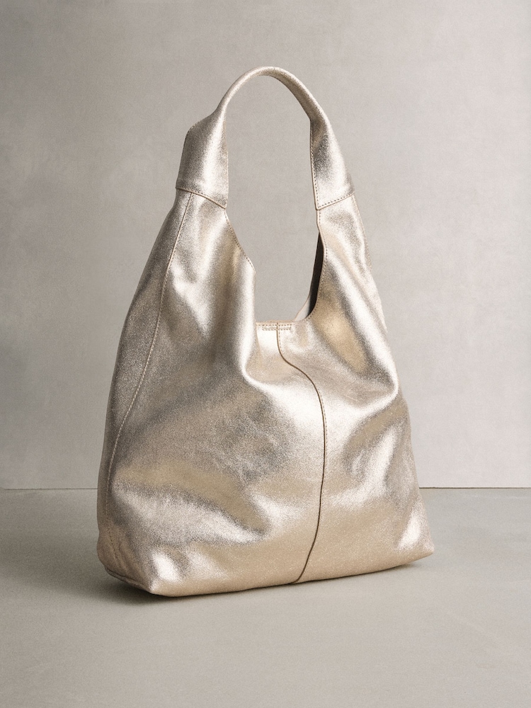 Metallic Leather Slouchy Shoulder Bag - Image 1 of 5 Metallic Leather Slouchy Shoulder Bag - Image 1 of 5