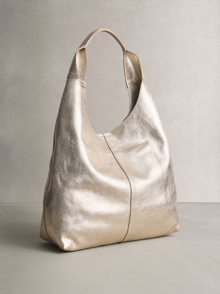 Metallic Leather Slouchy Shoulder Bag - Image 2 of 5 Metallic Leather Slouchy Shoulder Bag - Image 2 of 5