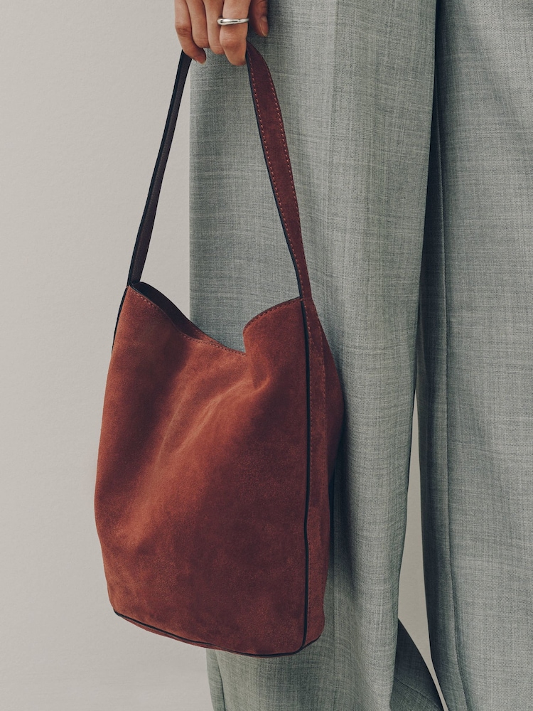Rust Brown Slouchy Leather Bucket Shoulder Bag - Image 1 of 9 Rust Brown Slouchy Leather Bucket Shoulder Bag - Image 1 of 9