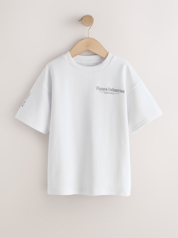 أبيض - تيشرت كُم قصير ثقيل الوزن برسومات (3-16من عمر سنة إلى سنتين) - صورة 1 من 5