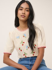 Nobodys Child Strawberry Embroidered T-Shirts - Imaginea 1 din 5