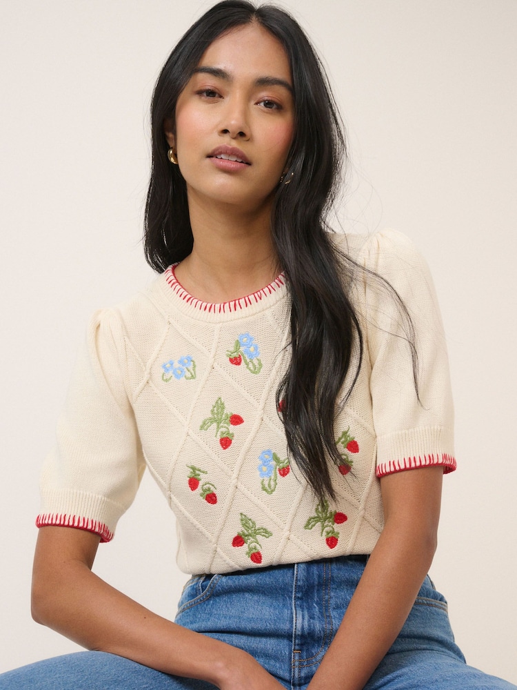 Nobodys Child Strawberry Embroidered T-Shirts - Imaginea 1 din 5