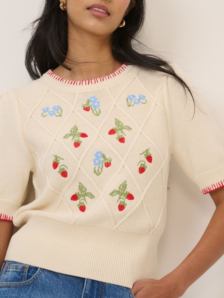 Nobodys Child Strawberry Embroidered T-Shirts - Imaginea 2 din 5