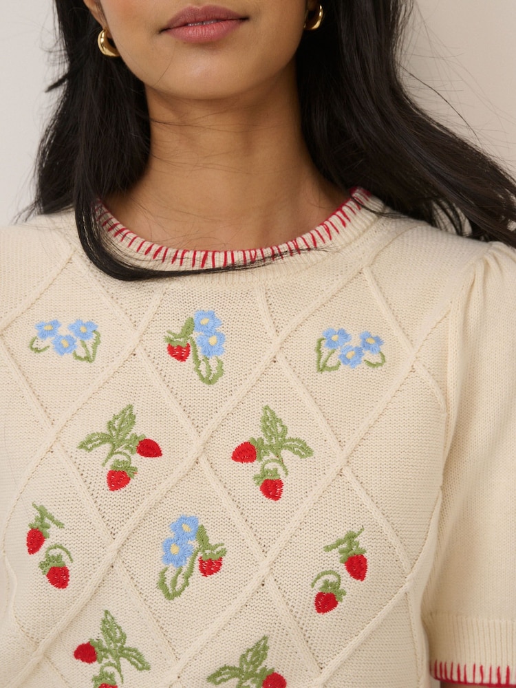 Nobodys Child Strawberry Embroidered T-Shirts - Imaginea 5 din 5