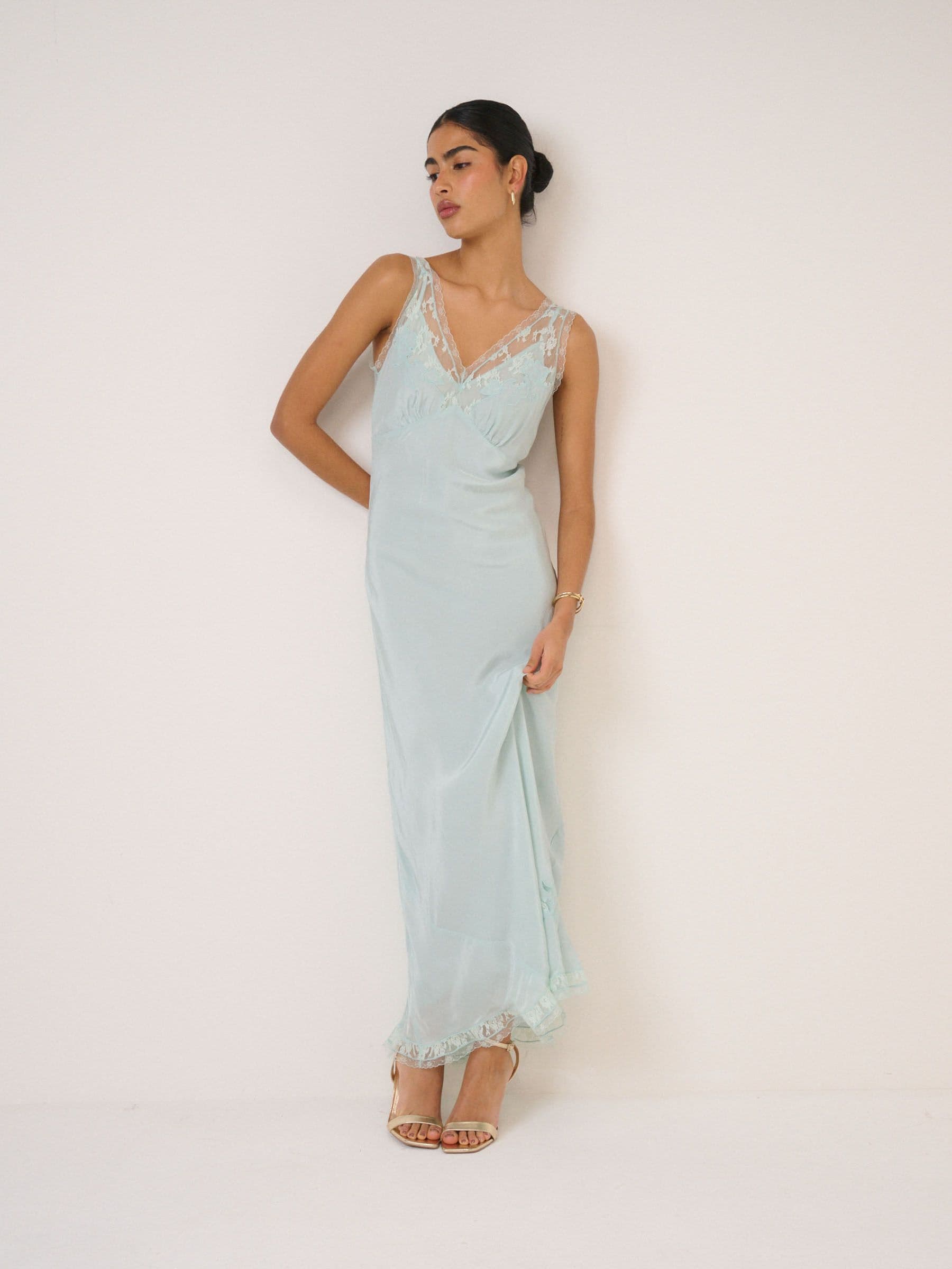 Buy Nobodys Child Blue Lenora Lace Detailing Midaxi Satin Slip