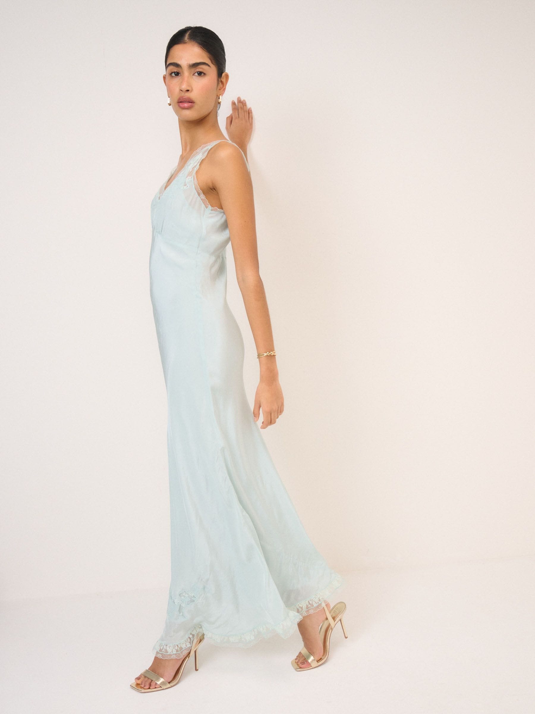 Buy Nobodys Child Blue Lenora Lace Detailing Midaxi Satin Slip