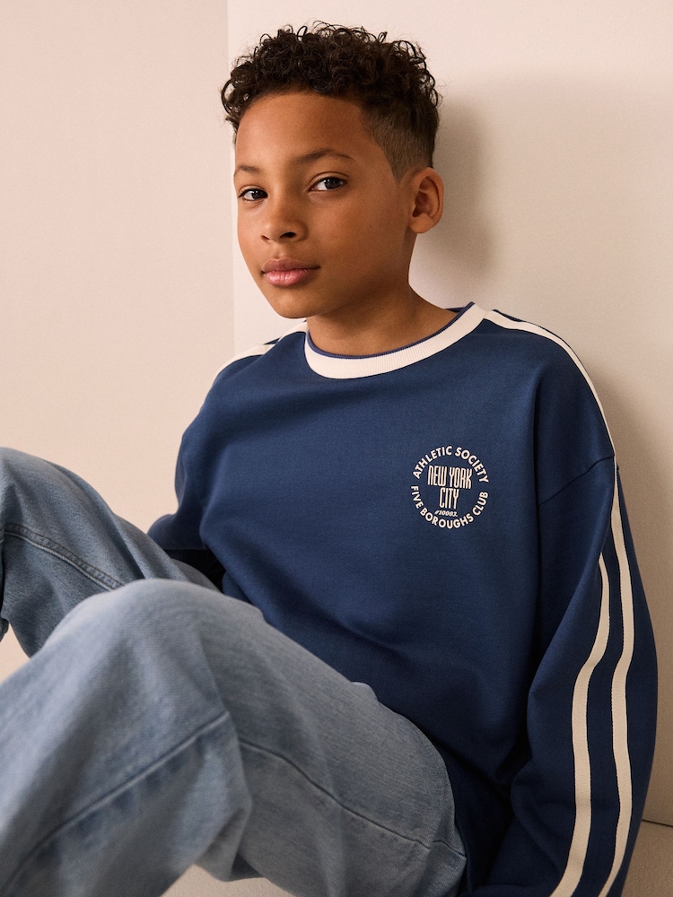 Blue Long Sleeve Heavyweight Varsity T-Shirt (3-16yrs) - Image 2 of 7 Blue Long Sleeve Heavyweight Varsity T-Shirt (3-16yrs) - Image 2 of 7