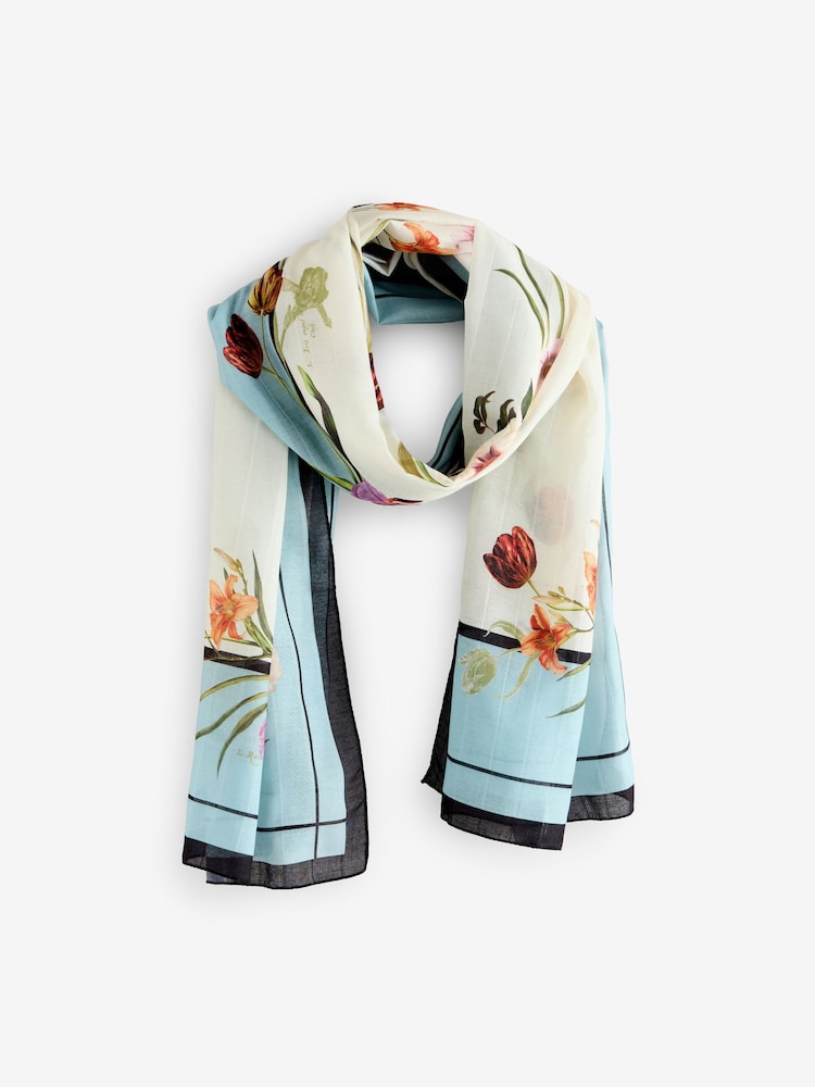B by Ted Baker Viscose Light Weight Blue Floral Scarf - Image 1 of 3