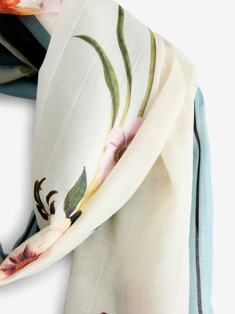 B by Ted Baker Viscose Light Weight Blue Floral Scarf - Image 2 of 3