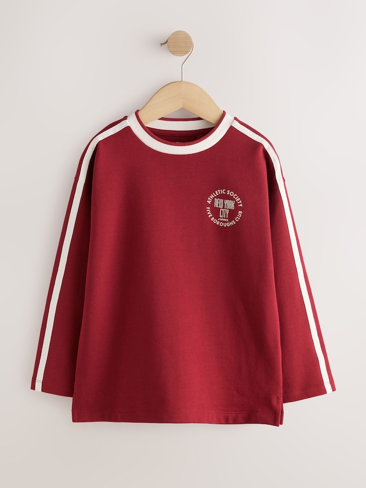 Burgundy Red Long Sleeve Heavyweight Varsity T-Shirt (3-16yrs) - Image 1 of 4 Burgundy Red Long Sleeve Heavyweight Varsity T-Shirt (3-16yrs) - Image 1 of 4