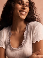 B by Ted Baker Cream Pointelle Knit Top with Lace - Image 4 of 5