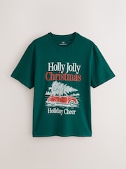 Green Christmas - طقم من بيجامة كُم قصير بطبعة غرافيك - صورة 7 من 10