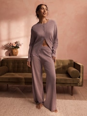 B by Ted Baker Mink Brown Branded Pointelle Knit Cardigan with Lace - Image 1 of 5