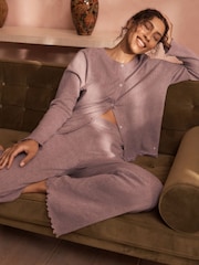 B by Ted Baker Mink Brown Branded Pointelle Knit Cardigan with Lace - Image 3 of 5