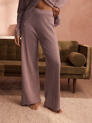 B by Ted Baker Mink Brown Branded Pointelle Knit Wide Leg Trousers - Image 2 of 5