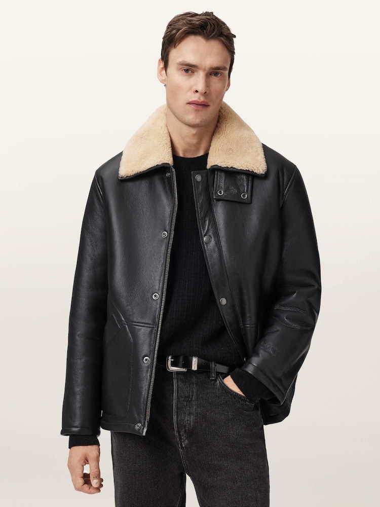 AllSaints Black Deunia Shearling Coat - Image 1 of 10