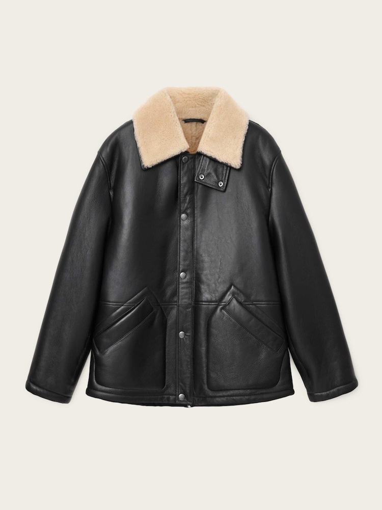 AllSaints Black Deunia Shearling Coat - Image 10 of 10