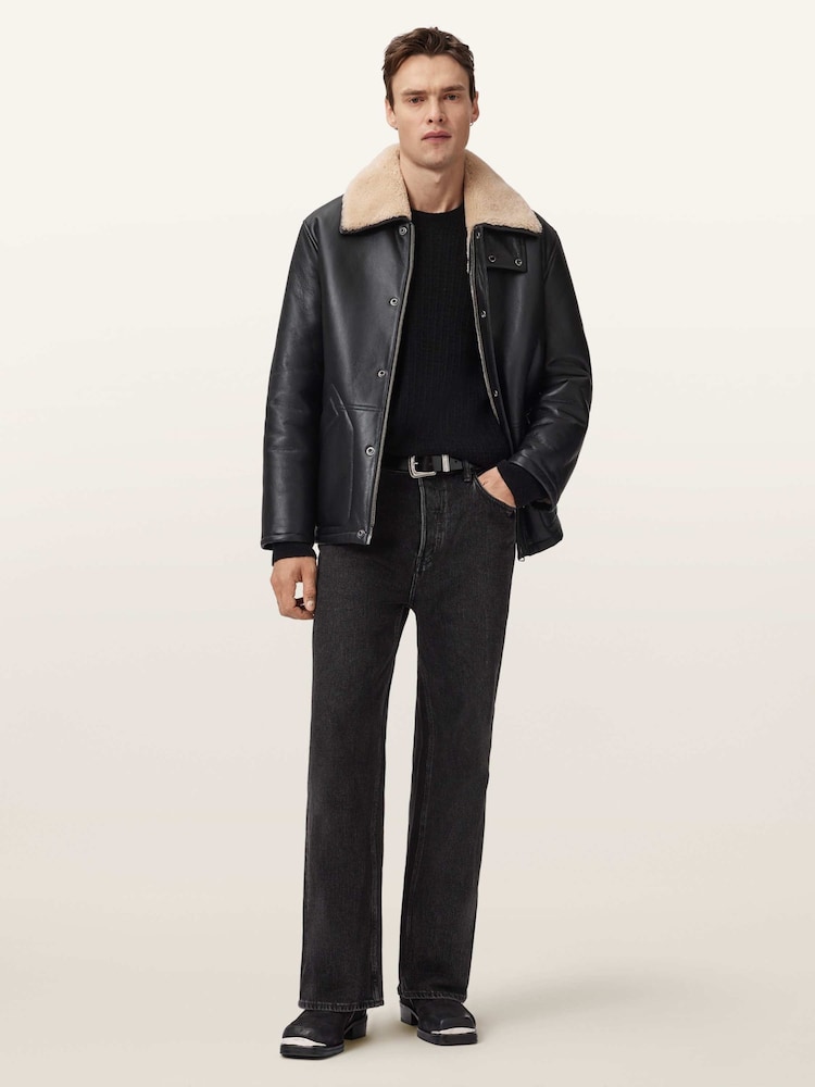 AllSaints Black Deunia Shearling Coat - Image 2 of 10