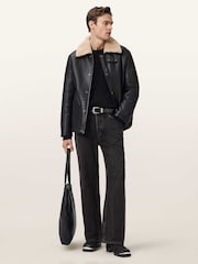 AllSaints Black Deunia Shearling Coat - Image 5 of 10