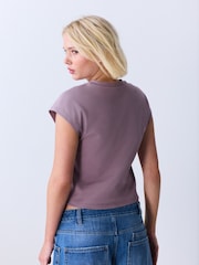 Purple V-Neck Short Sleeve Interlock T-Shirt - Image 4 of 5