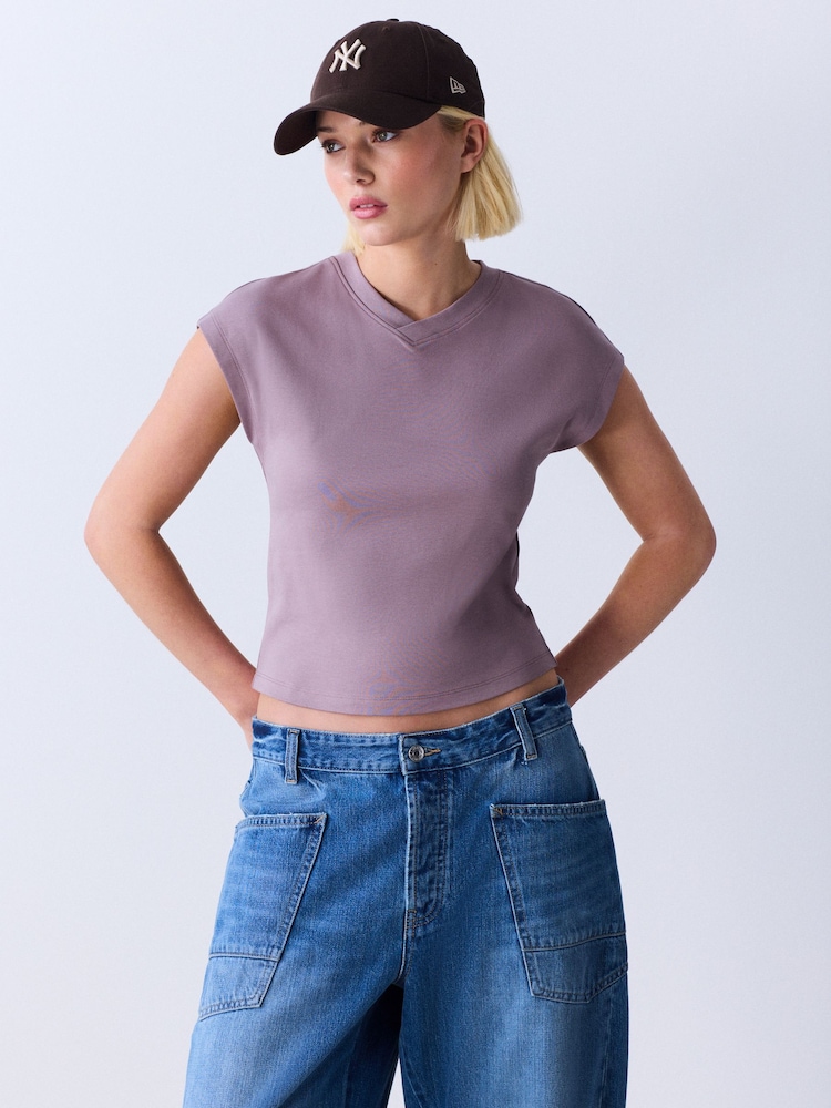 Purple V-Neck Short Sleeve Interlock T-Shirt - Image 5 of 5