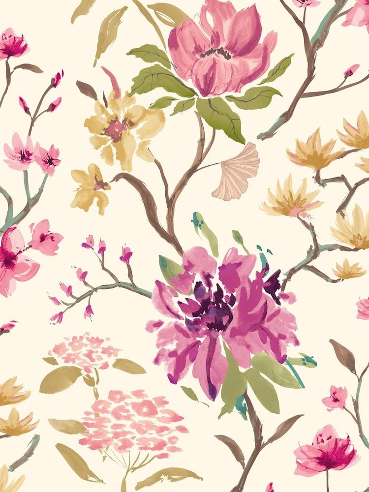 Ohpopsi Vintage Plum Saku Linen & Apricot A4 Wallpaper Sample - Image 1 of 1