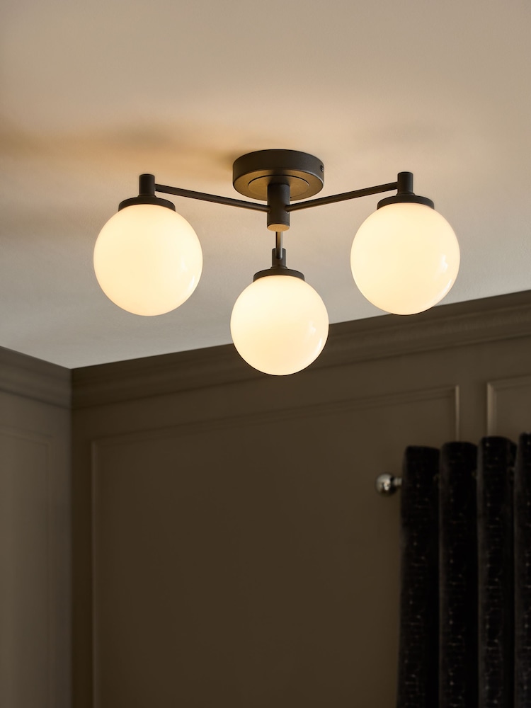Black Weston Ceiling Light Fitting 3 Light Flush (also suitable for bathrooms) - Image 1 of 5 Black Weston Ceiling Light Fitting 3 Light Flush (also suitable for bathrooms) - Image 1 of 5