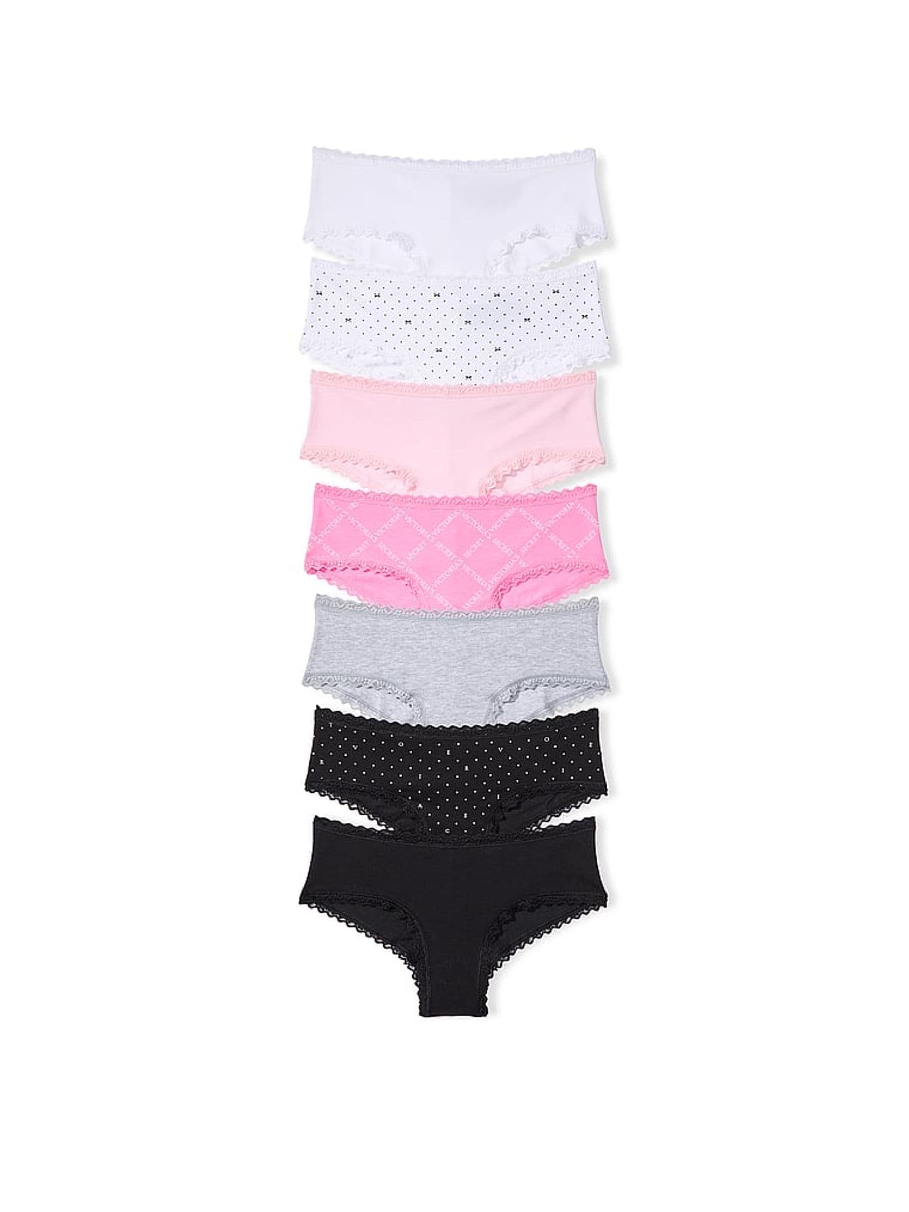 Victoria's Secret White/Pink/Grey/Black Cheeky 7 Pack Lace Trim Knickers