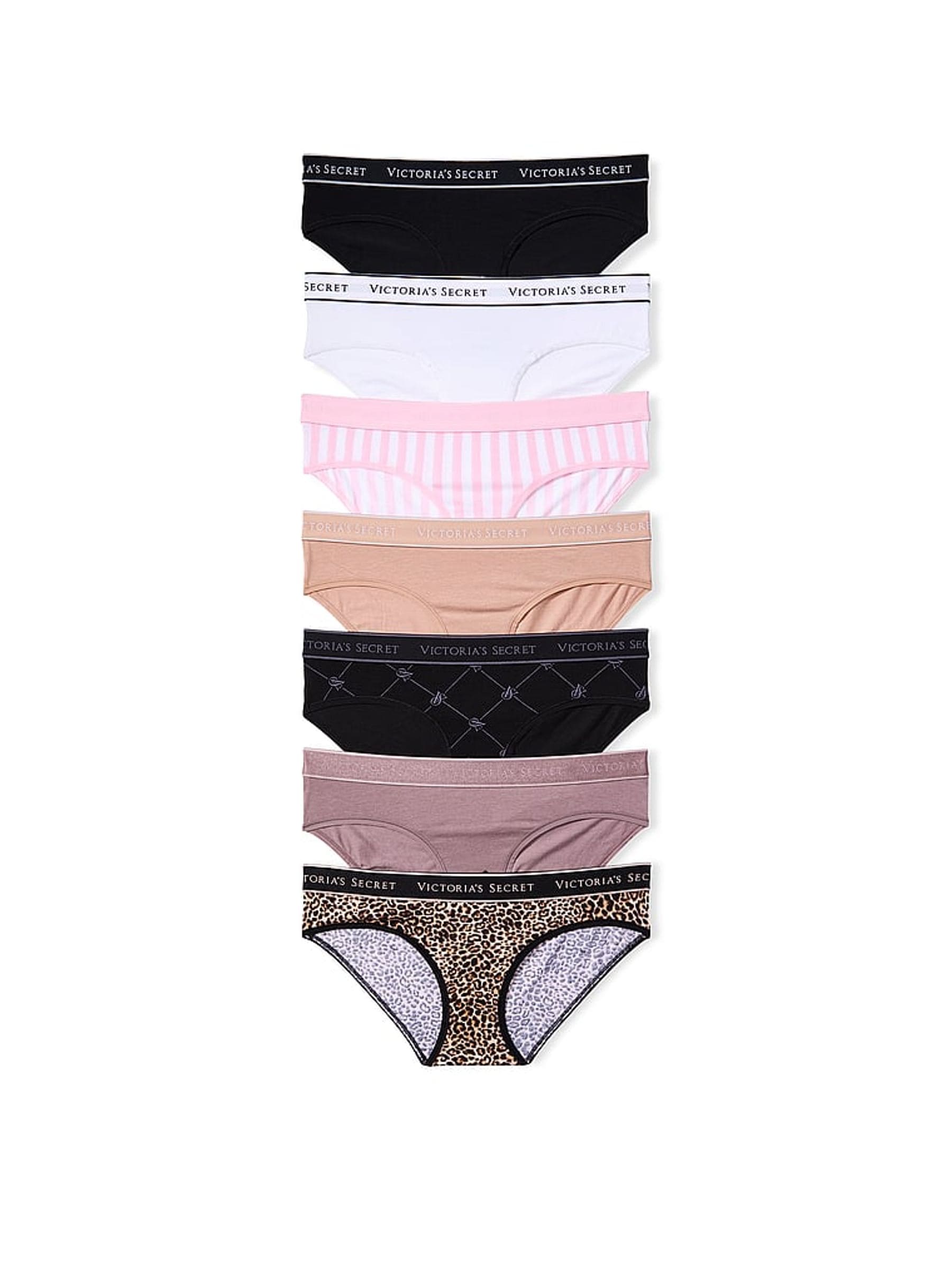 Victoria's Secret Black/White/Pink/Nude Hipster 7 Pack Logo Knickers