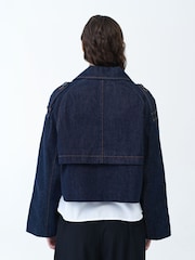 French Connection Blue Aussie Denim Cropped Trench Coat - Image 2 of 6