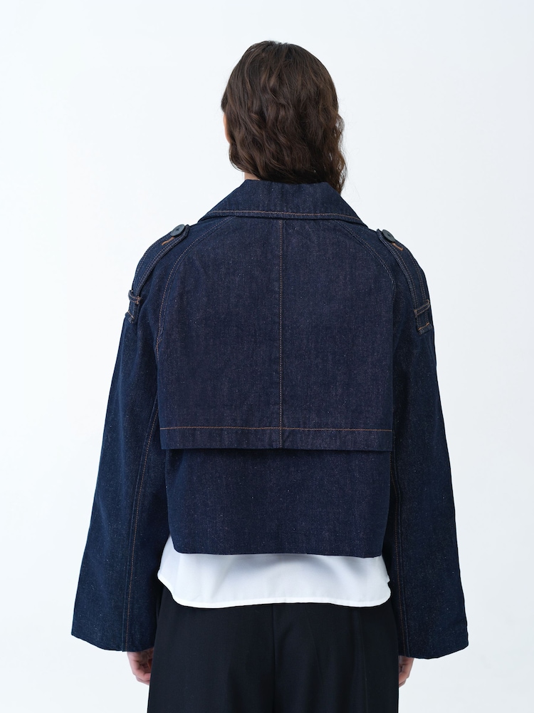 French Connection Blue Aussie Denim Cropped Trench Coat - Image 2 of 6