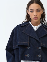 French Connection Blue Aussie Denim Cropped Trench Coat - Image 3 of 6