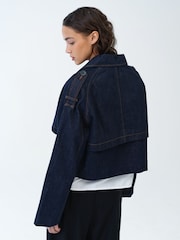 French Connection Blue Aussie Denim Cropped Trench Coat - Image 4 of 6