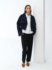 French Connection Blue Aussie Denim Cropped Trench Coat - Image 5 of 6