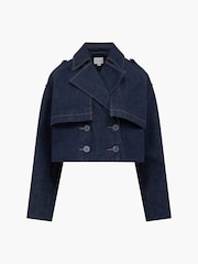 French Connection Blue Aussie Denim Cropped Trench Coat - Image 6 of 6