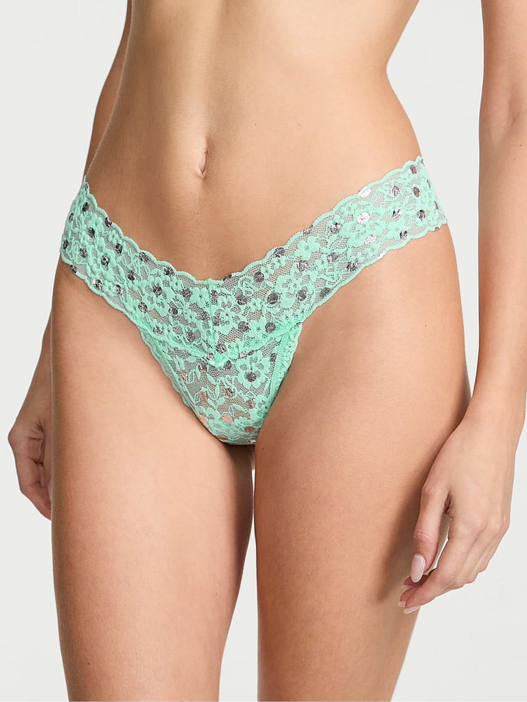 Victoria's Secret Waterfall Green Polka Dot Thong Knickers