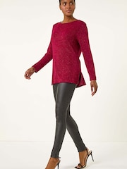 Roman Glitter Cowl Back Stretch Tunic Top - Imagen 3 de 5