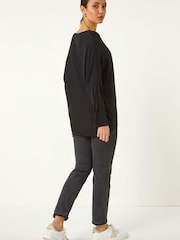 Roman Black Hotfix Feather Stretch Knit Top - Image 3 of 5