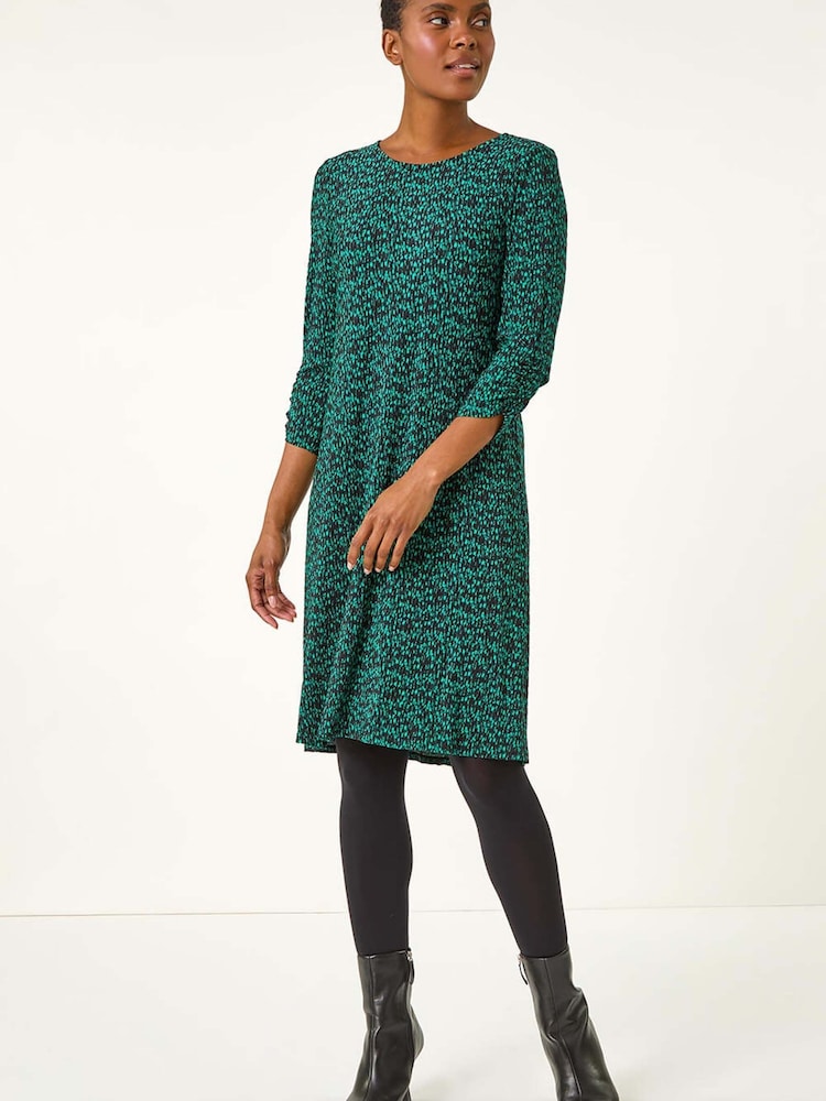 Roman Green Abstract Print Swing Hem Dress - Image 1 of 5 Roman Green Abstract Print Swing Hem Dress - Image 1 of 5