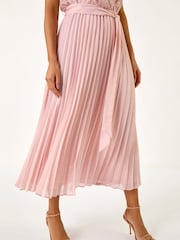 Roman Pink Lace Detail Wrap Midi Dress - Image 4 of 5