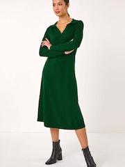Roman Green Scallop Detail Knitted Midi Dress - Image 1 of 5
