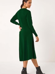 Roman Green Scallop Detail Knitted Midi Dress - Image 2 of 5