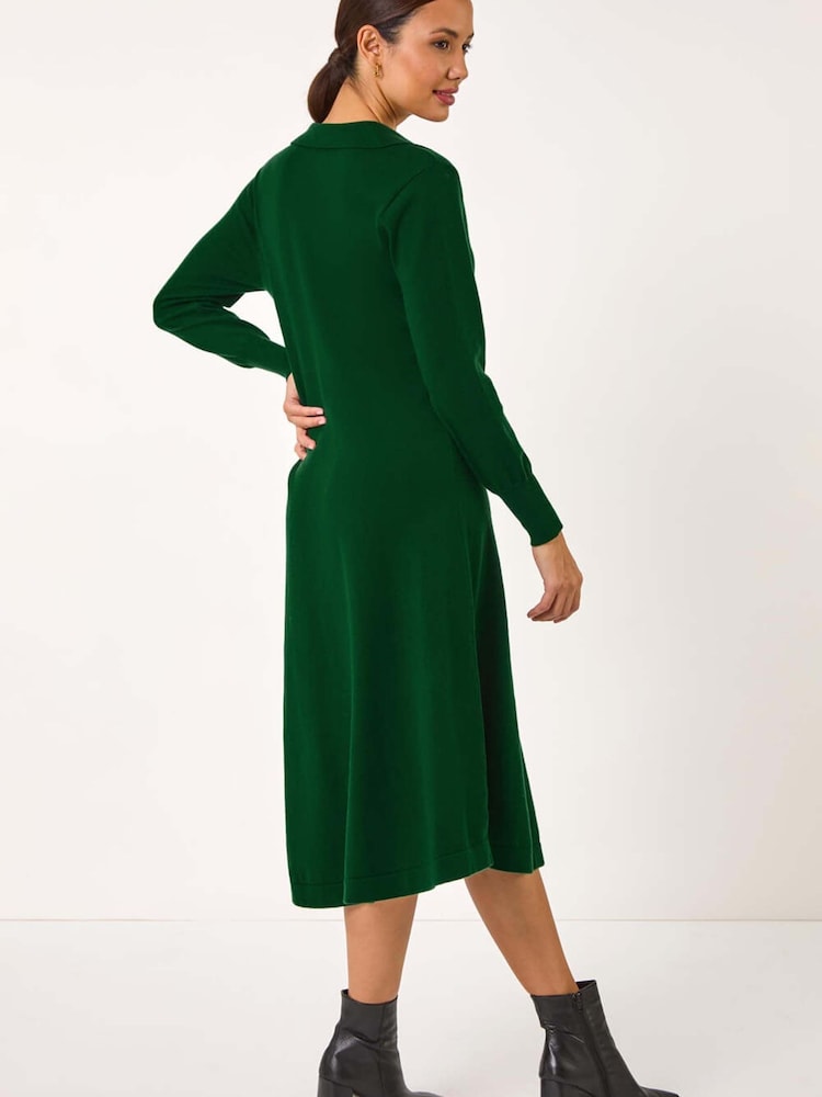 Roman Green Scallop Detail Knitted Midi Dress - Image 2 of 5 Roman Green Scallop Detail Knitted Midi Dress - Image 2 of 5