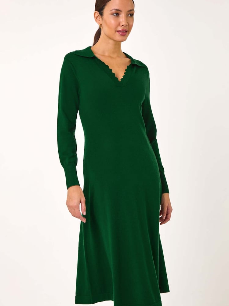 Roman Green Scallop Detail Knitted Midi Dress - Image 5 of 5 Roman Green Scallop Detail Knitted Midi Dress - Image 5 of 5