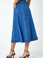 تنورة متوسط الطول مقسمة من قماش الدنيم القطني من Roman - صورة 4 من 5