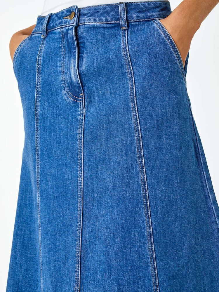 Roman Blue Cotton Denim Panelled Midi Skirt - Image 5 of 5 Roman Blue Cotton Denim Panelled Midi Skirt - Image 5 of 5